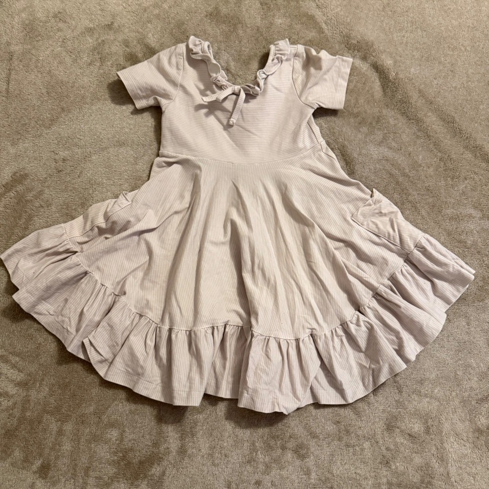 SweetHoney Girls Pink White Striped Ruffle Back Twirl Dress Pockets 4T
